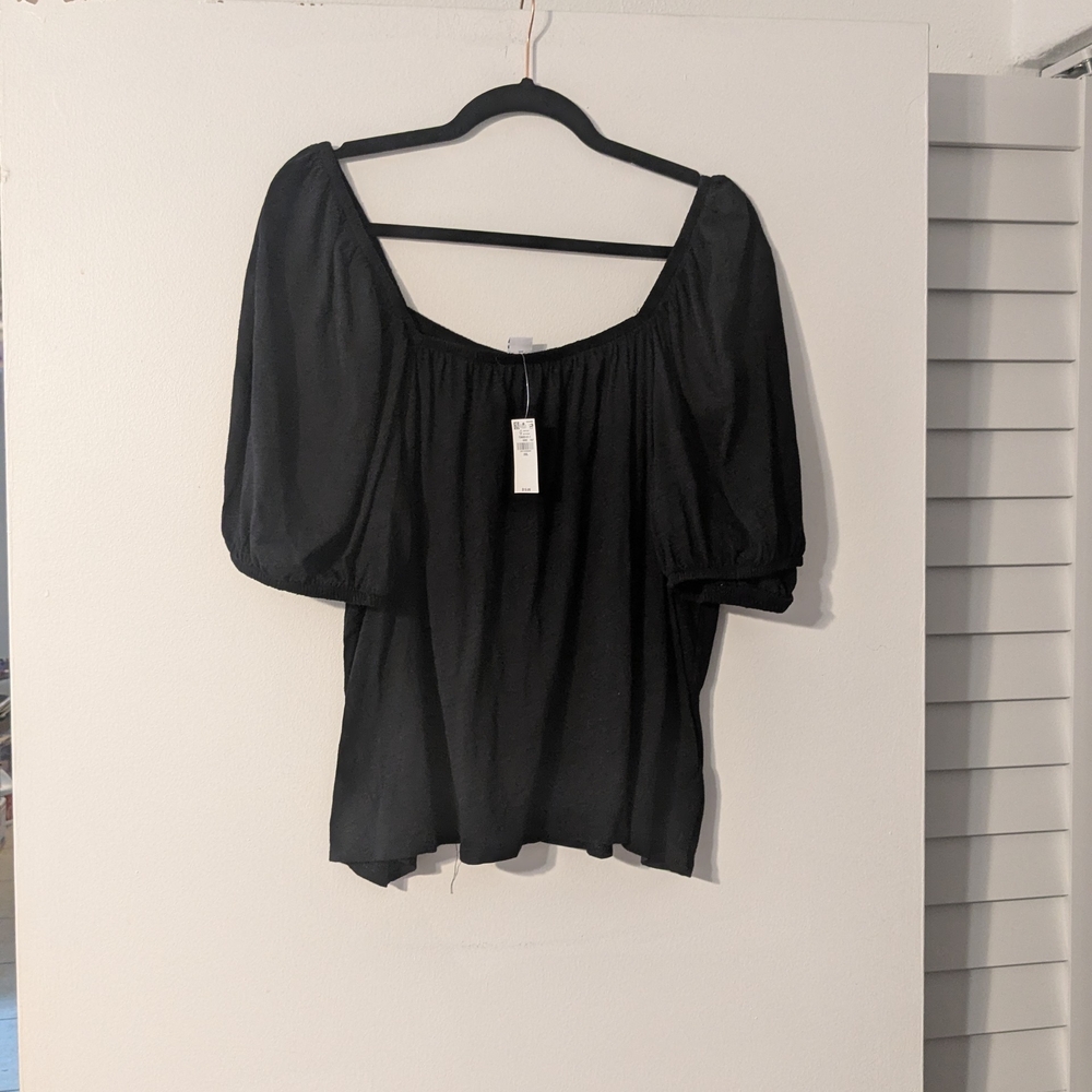 Old Navy Elegant Black Square Neck Puff Sleeve Top - Black - New With Tags XXL - Picture 3 of 11